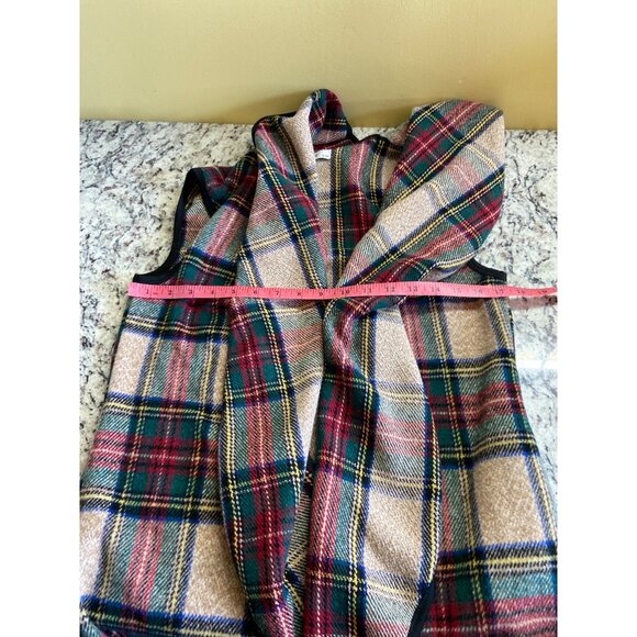 VLD Womens S/M Plaid Tartan Open-Front Shawl Vest With Black Outerwear - Picture 6 of 10